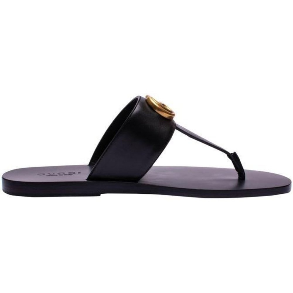 Gucci Black Metal Logo Flip Flops Mens G
